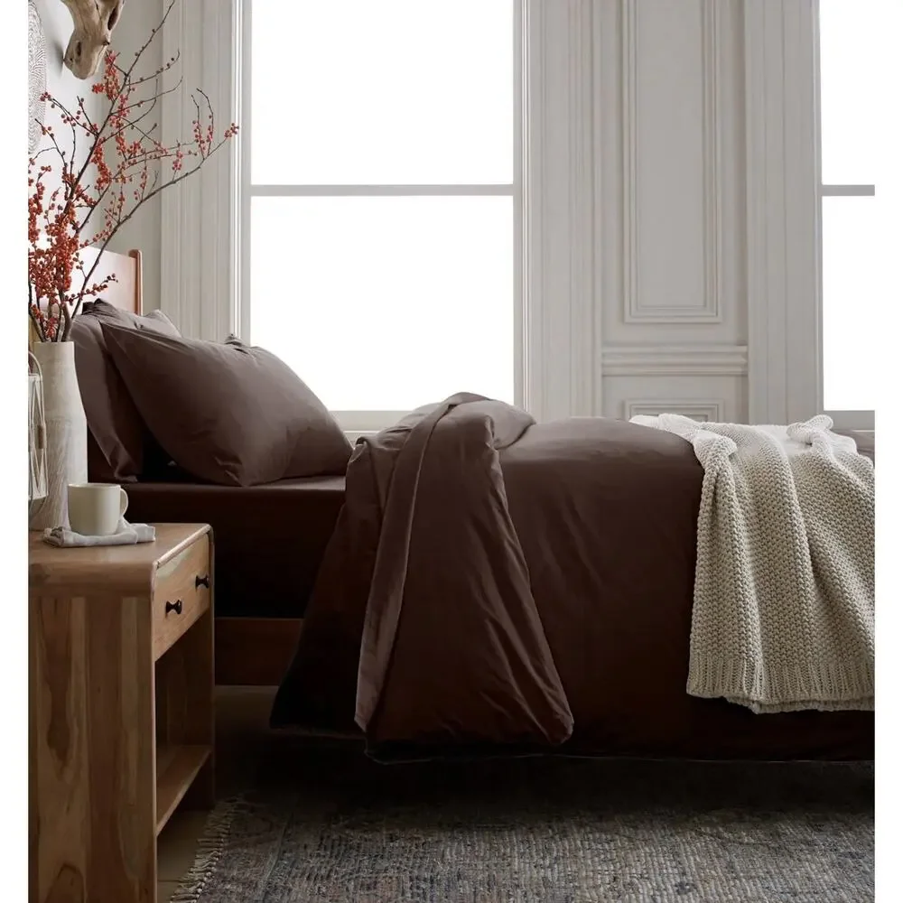 Quince Organic Brushed Cotton Duvet Cover King Cal King Espresso NWOT No Shams